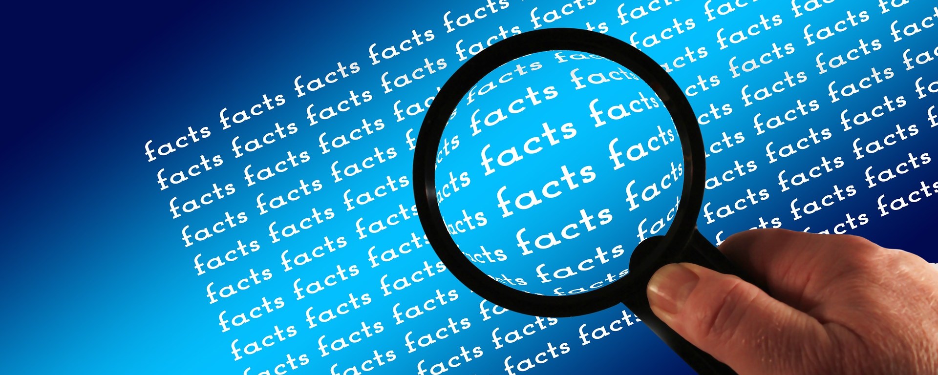 Lupe, die auf Buchstaben "facts" schaut